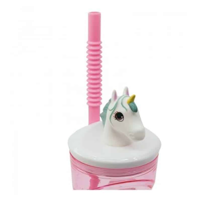 Vaso con caña y figura 3D de Unicornio de colores y arcoiris 360ml 09730 - Imagen 2