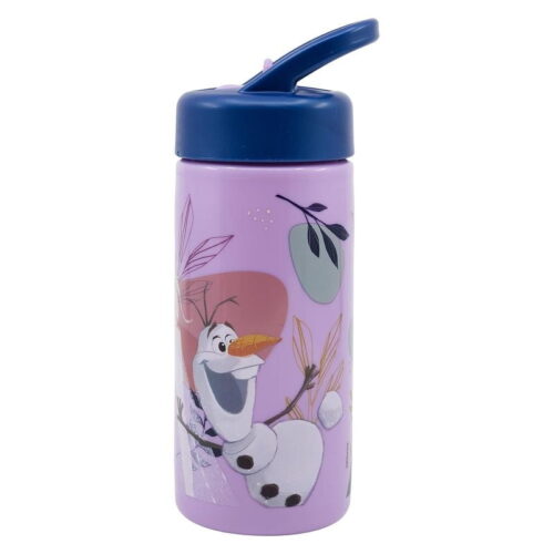 Botella de agua con pajita morada Frozen con Anna, Elsa y Olaf 410ml