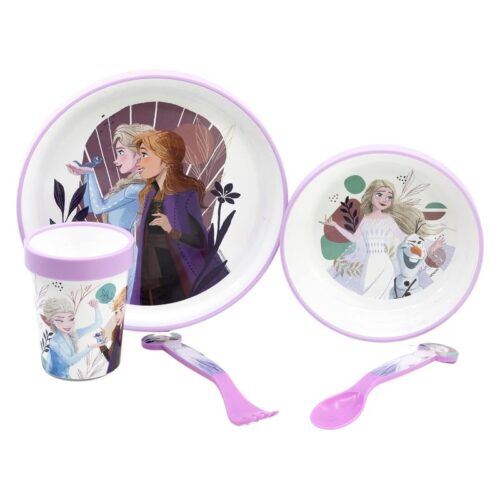 Vajilla infantil reutilizable Frozen con ilustraciones Anna, Elsa y Olaf