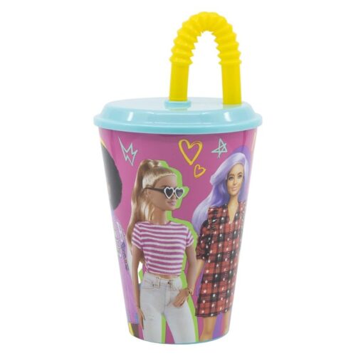 Vaso infantil reutilizable Barbie con tapa y pajita 430ml – Más de 3 años