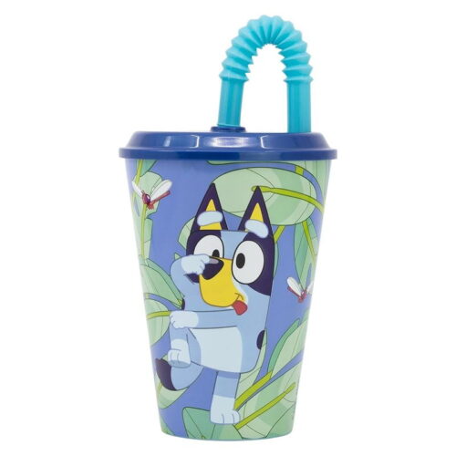Vaso infantil con tapa y pajita Bluey reutilizable 430ml 50630 Stor