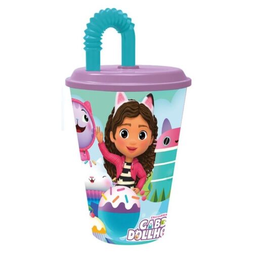 Vaso con tapa y pajita La casa de muñecas de Gabby reutilizable 430ml