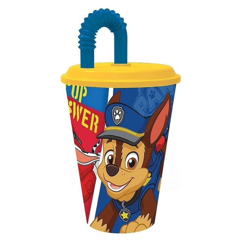 Vaso infantil reutilizable con tapa y pajita 430ml La Patrulla Canina