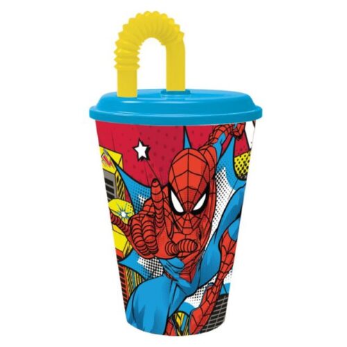 Vaso infantil reutilizable viñeta cómic Spiderman tapa y pajita 430ml