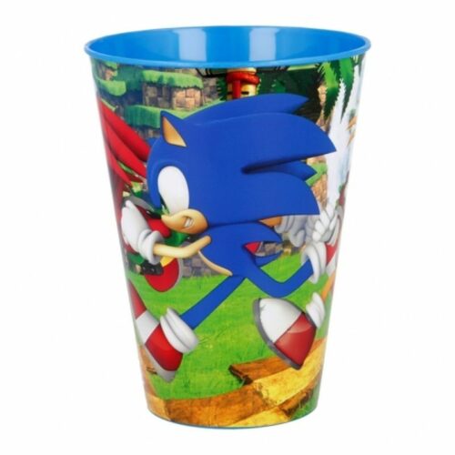 Vaso grande color azul con imágenes del videojuego Sonic 430 ml 40506