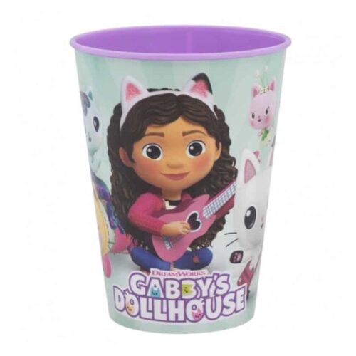 Vaso pequeño color lila con imágenes de la casa de Gabby 260 ml 21207
