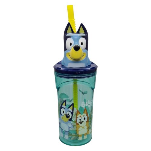 Vaso infantil de Bluey con pajita y figura 3D de tapadera 360ml – Más de 3 años
