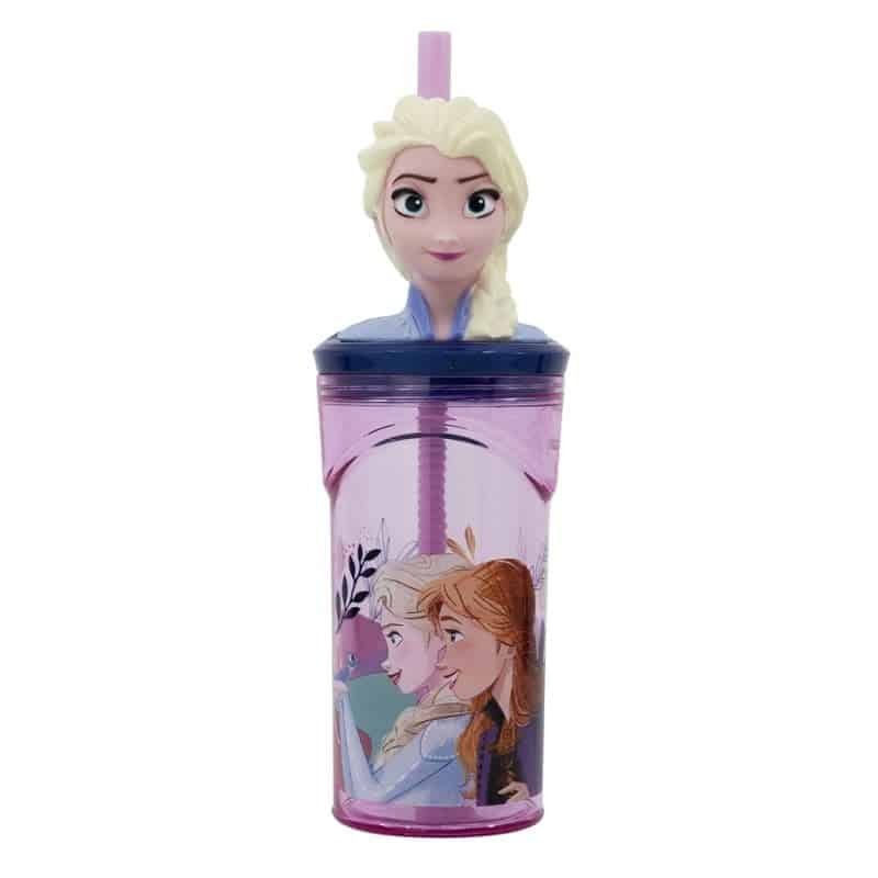 Vaso PVC color lila con caña flexible y figura 3D de Frozen 360ml 74266