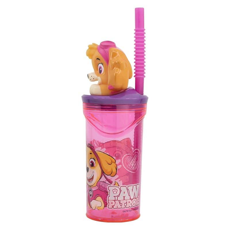 Vaso infantil reutilizable con pajita y tapa con figura 3D Skye - Imagen 2