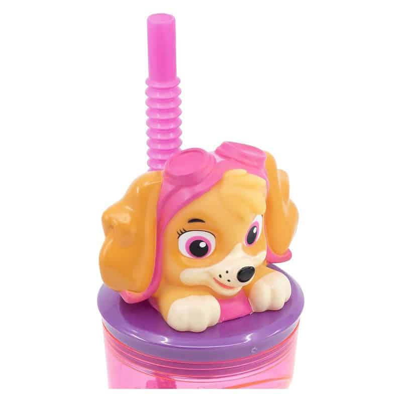 Vaso infantil reutilizable con pajita y tapa con figura 3D Skye - Imagen 3