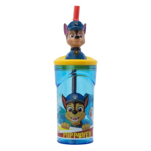Vaso con caña y figura 3D Paw Patrol del personaje Chase 360ml 74466
