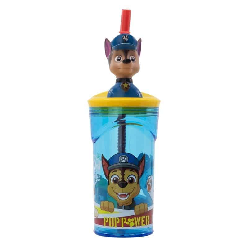 Vaso con caña y figura 3D Paw Patrol del personaje Chase 360ml 74466