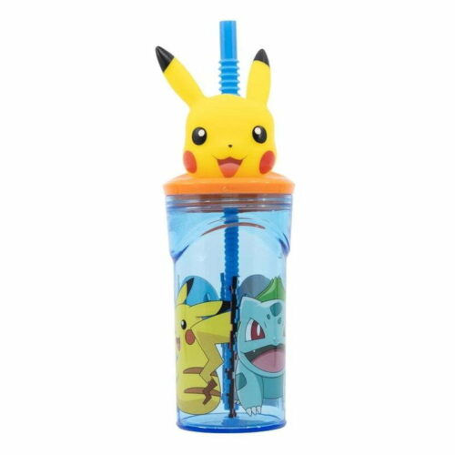 Vaso con caña y figura 3D de Pikachu de la serie Pokémon 360ml 08066