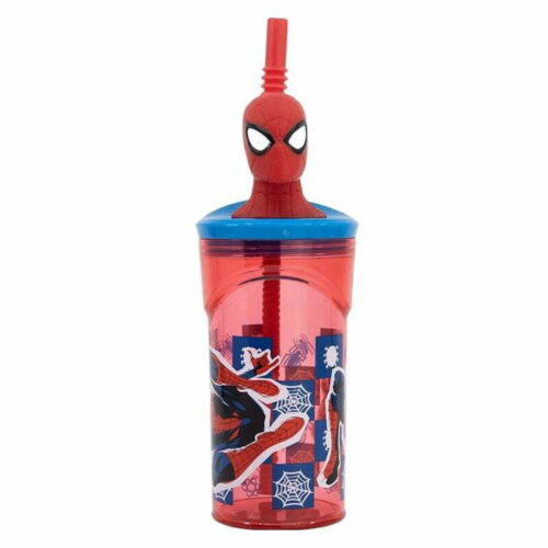 Vaso con caña y figura 3D de Spiderman superhéroe de Marvel 360ml 74766