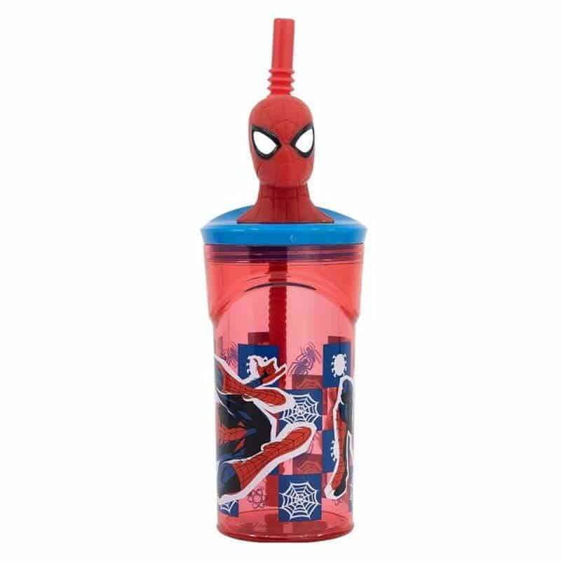 Vaso con caña y figura 3D de Spiderman superhéroe de Marvel 360ml 74766
