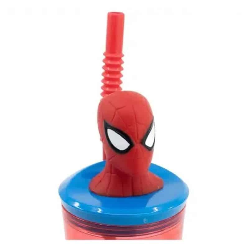 Vaso con caña y figura 3D de Spiderman superhéroe de Marvel 360ml 74766 - Imagen 2