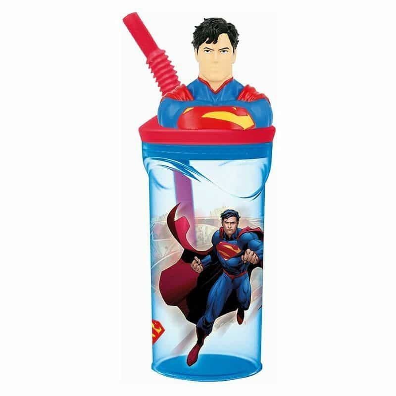 Vaso con caña y figura 3D de Superman personaje de DC Comic 360ml 93058