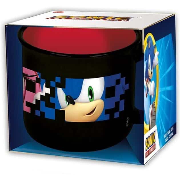 Taza de cerámica negra para el desayuno con imágenes de Sonic 00498