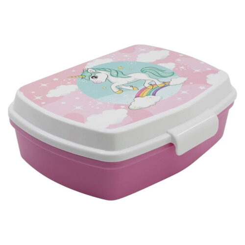 Fiambrera infantil bicolor de Unircornios – Arco Iris blanca y rosa