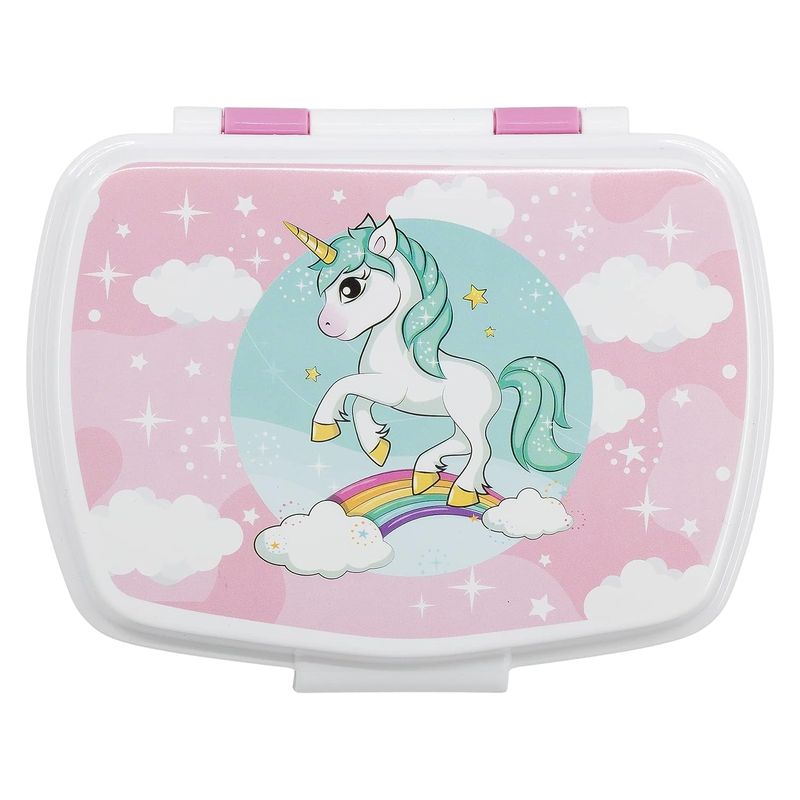 Fiambrera infantil bicolor de Unircornios - Arco Iris blanca y rosa - Imagen 2