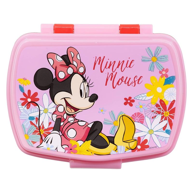 Fiambrera básica infantil Minnie Mouse rodeada de flores roja y rosa - Imagen 2