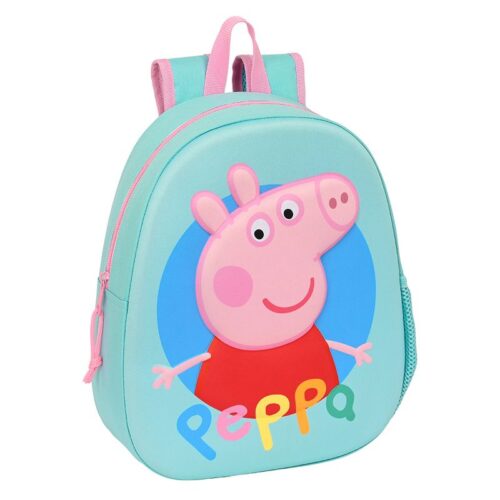 Mochila infantil turquesa y rosa Peppa Pig con una cremallera