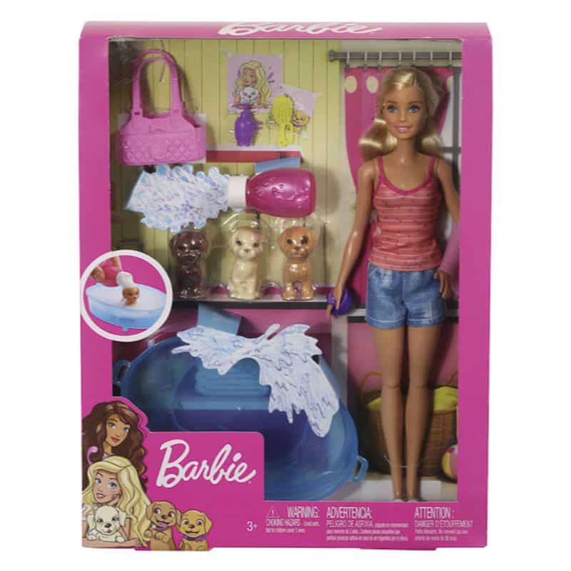 Muñeca Barbie baño de mascotas con accesorios y 2 cachorritos GDJ37