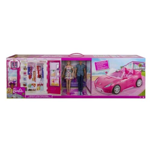 Muñeca Barbie y Ken con su armario y descapotable rosa Mattel GVK05
