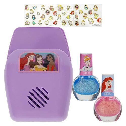 Set mini secador de uñas de Princesas Disney con pegatinas y pintauñas