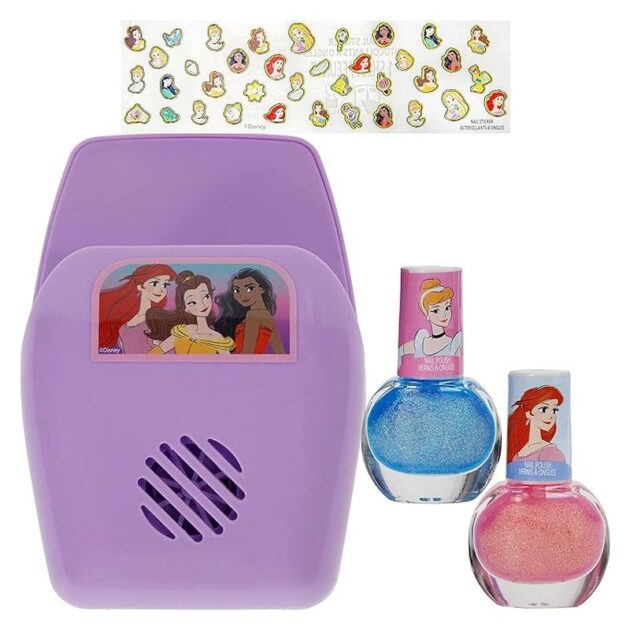 Set mini secador de uñas de Princesas Disney con pegatinas y pintauñas