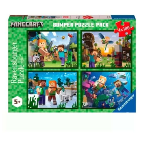 Pack cuatro puzzles infantiles Minecraft 100 piezas Ravensburger 5716