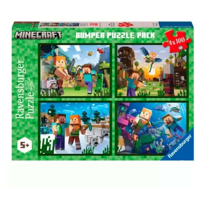Pack cuatro puzzles infantiles Minecraft 100 piezas Ravensburger 5716