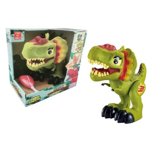 Dinosaurio Dilofosaurio verde grande interactivo luces y sonido 23-572