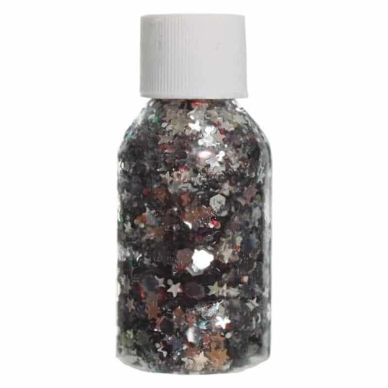 Bote de glitter en gel plata ideal para complementar disfraces Guirca