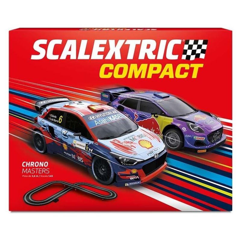 Circuito Scalextric Compact Chrono Masters con dos coches y mandos