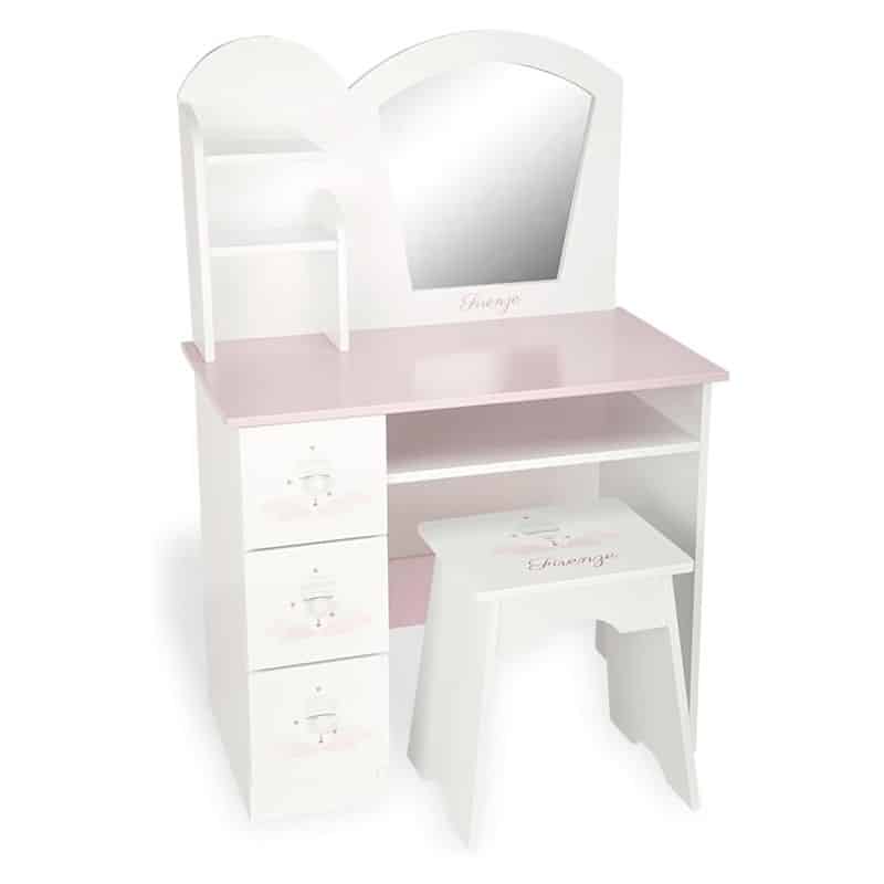 Tocador infantil Arias Firenze blanco y rosa con taburete 65x36x95 21554