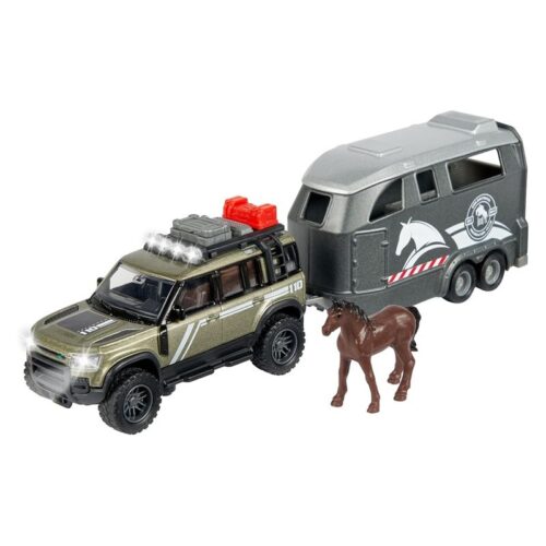 Coche de juguete Land Rover Defender Grand Series con remolque de caballos