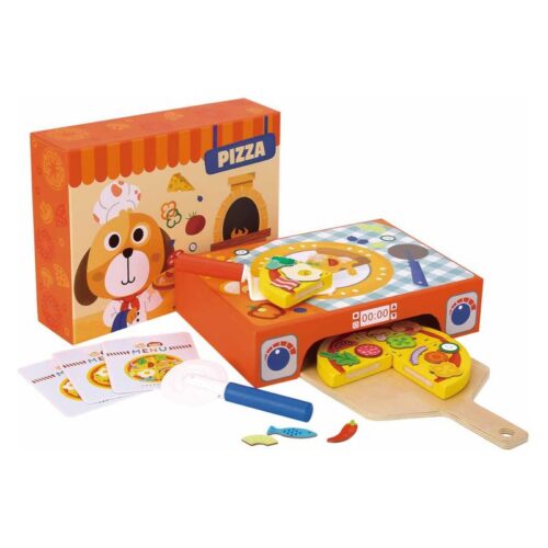 Set juego infantil Tooky horno pizza casera con 39 piezas de madera