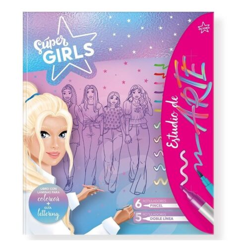 Libro Súper Girls colorear más lettering Estudio de arte SGL003 IMAGILAND