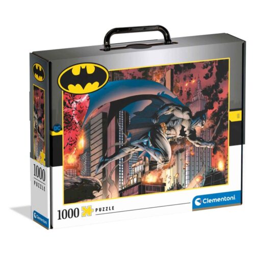 Puzzle 1000 Batman en la ciudad de Gotham en llamas y maletín Clementoni 39678