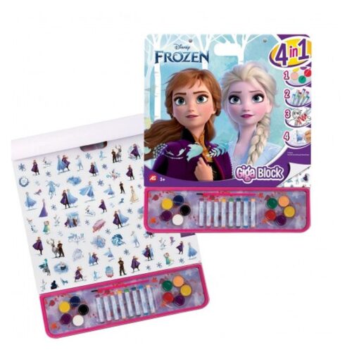 Bloc dibujo Frozen 4en1 con ceras acuarelas y stickers de Giga Block
