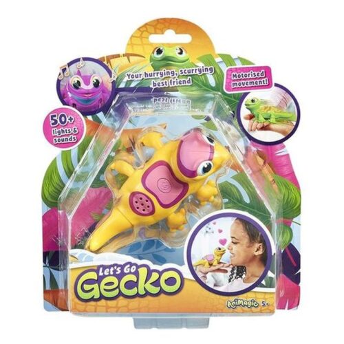 Muñeco camaleón Let’s Go Gecko de luz amarilla con sonido y movimiento