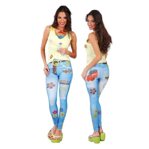 Leggins de mujer diseño hippie color azul con flores 18074