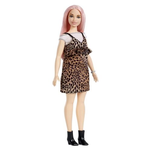Barbie Fashionista muñeca con pelo rosa y vestido de leopardo FXL49