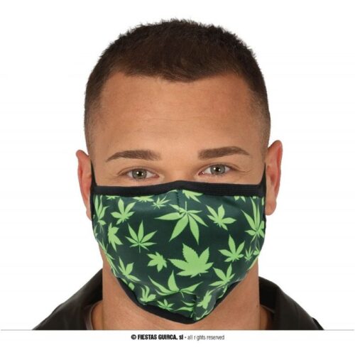 Mascarilla 3 capas de tela con dibujo de marihuana adulto 12503