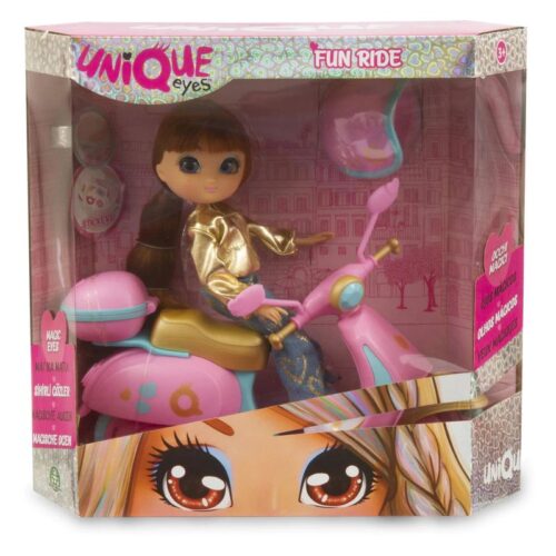 Muñeca Unique Eyes castaña Scooter con su vespa rosa MYM11000-CA GIOCHI