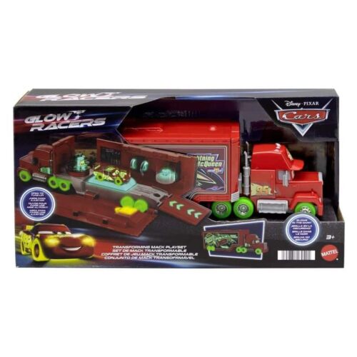 Pista camión Mack Cars Night Racing Rayo McQueen brillando en la oscuridad