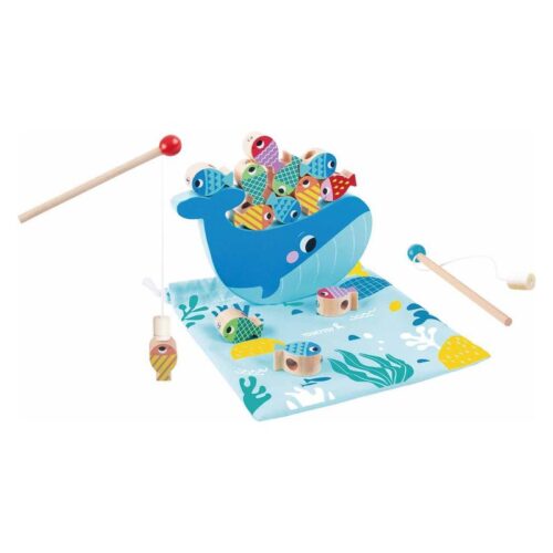 Pesca Ballena juego educativo infantil con 25 piezas de madera