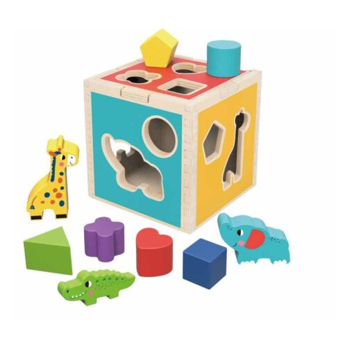Cubo clasificador de formas de animales de madera juego educativo