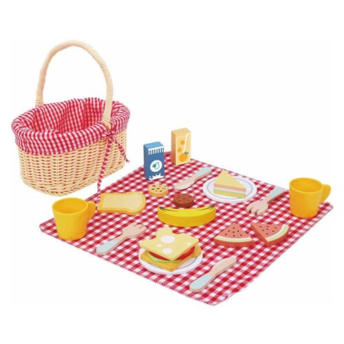 Cesta picnic de madera juguete educativo infantil con 23 piezas